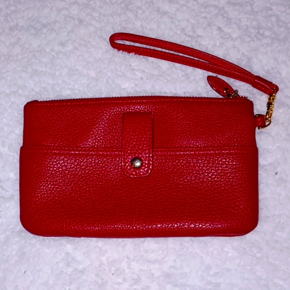 Lodis Dark Red Pebbled Leather Clutch Wallet Wristlet Phone Pocket